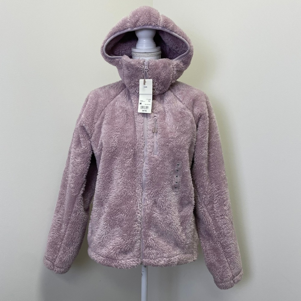 NWT UNIQLO Women Windproof Fluffy Yarn Fleece Hoodie Jacket Purple Pink Medium
